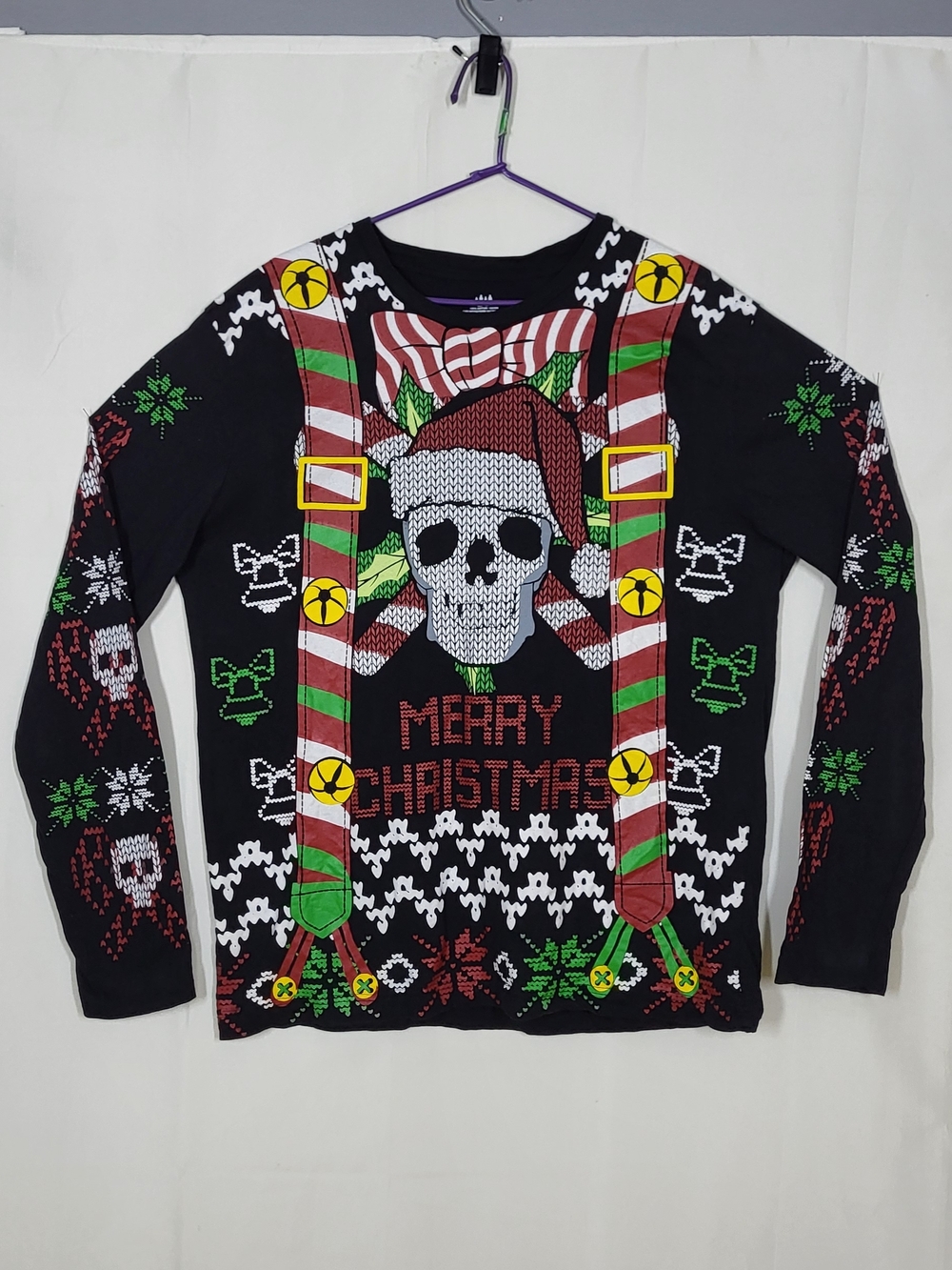 Men's Black Skull Christmas Crewneck Sweater